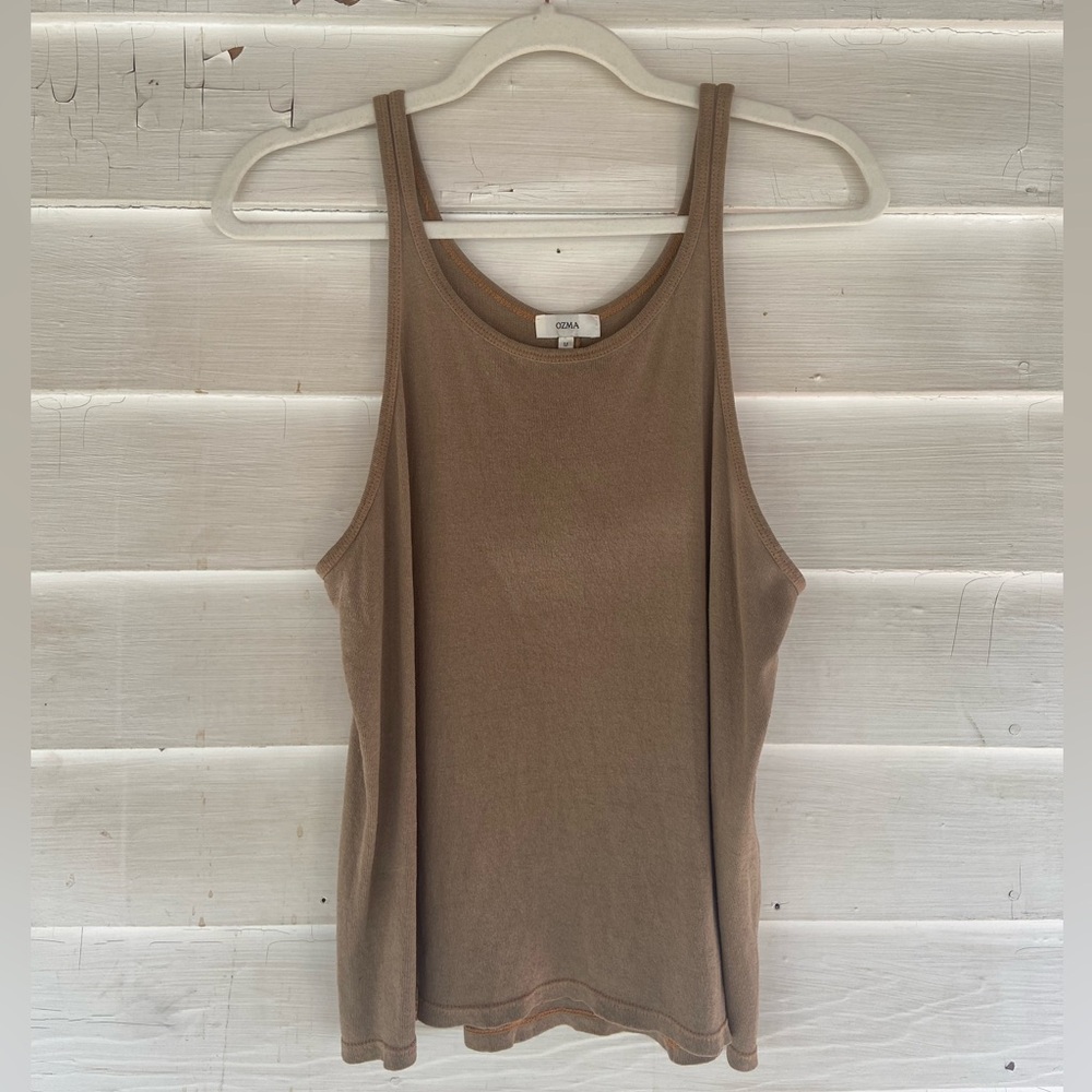 OZMA Boy Tank Regen Silk Noil Jersey  in Tea M